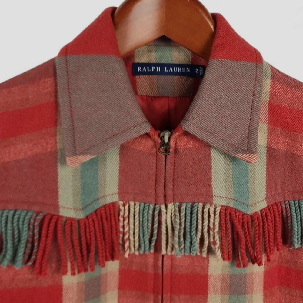 Ralph Lauren Wool Western Plaid Fringe Jacket 2 - Picture 5 of 10